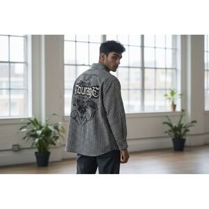 Blac Label Y2K Men's Checkered Long Sleeve Button-Up Shirt Black Courage XXL